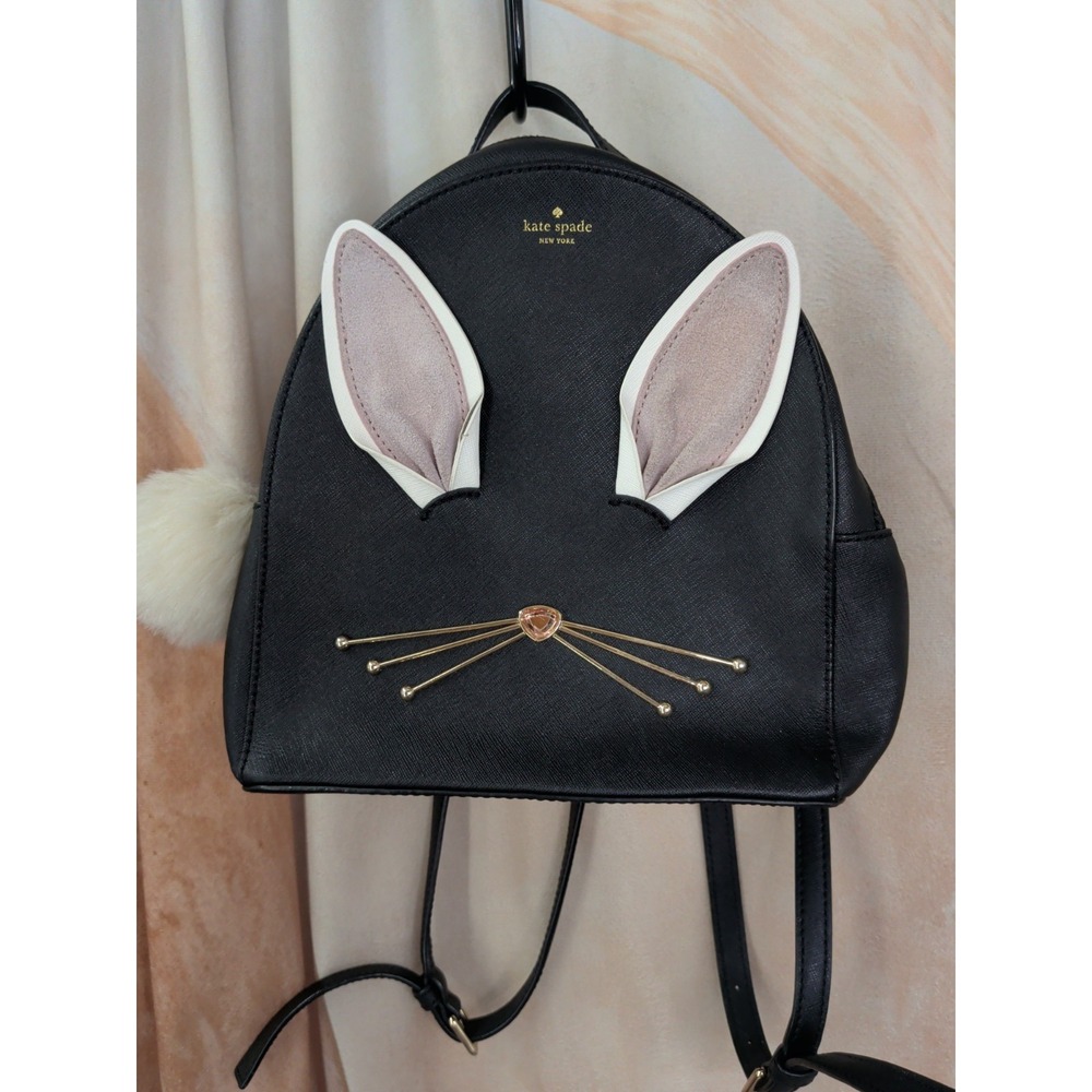 Kate Spade Hop To It Rabbit Sammi Backpack Black Saffiano Leather